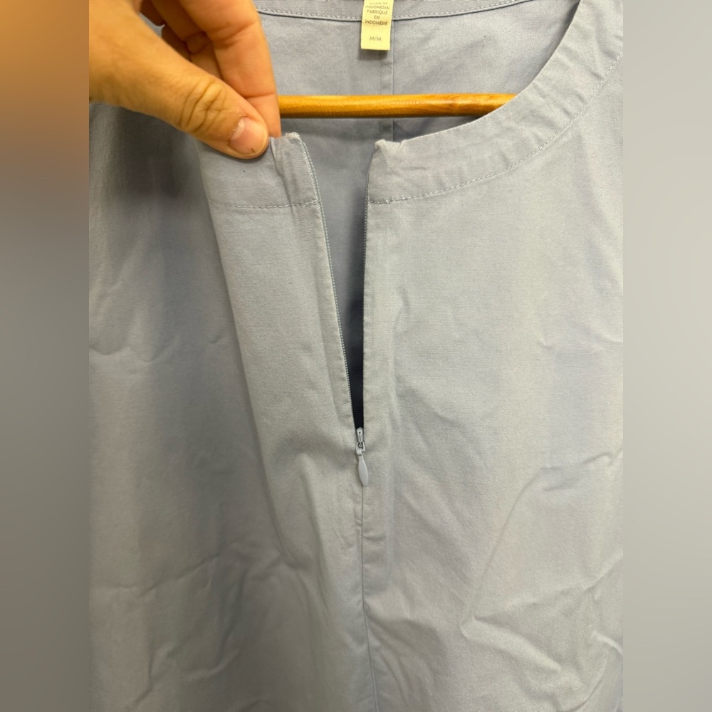 Eileen Fisher Sleeveless Organic Cotton Poplin Dress Quarter Zip Light Blue Sz M - Picture 5 of 10